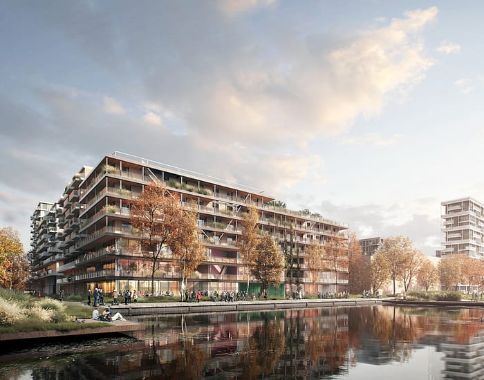 Sample is a 48,000-square-meter that aims to make circularity accessible for everyone. Designed with 10 partners, Sample scales up existing innovation while also training the construction sector. Render: Vivid-Vision